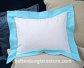 Baby Pillow Sham. White with Aqua Blue.12"x16" pillow - Click Image to Close
